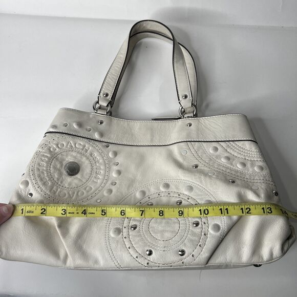 Coach Studded Carryall Applique Gray Leather Shoulder Handbag Off White F16273 - Picture 14 of 15